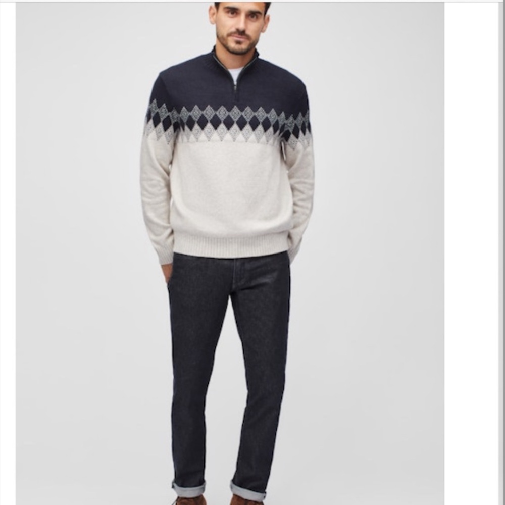 Bonobos Fair Isle half-zip sweater in charcoal diamond fair isle and slim XS